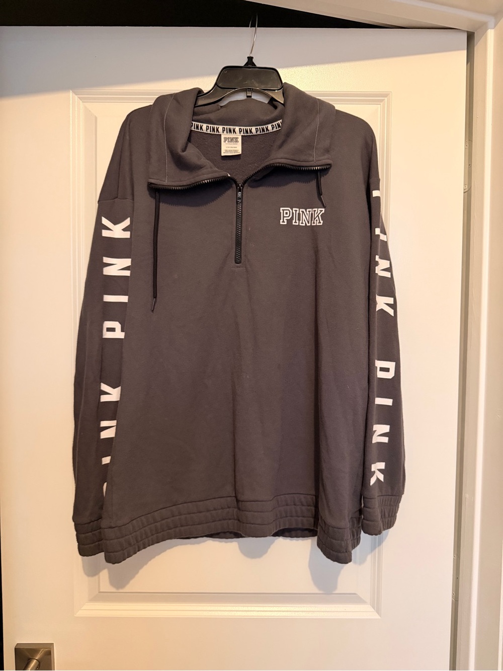 PINK Victoria's Secret Men's Charcoal Half-Zip Pullover with Sleeve Logo